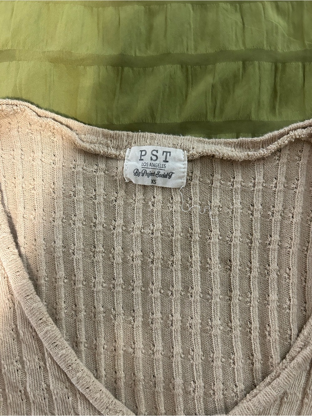 Project Social T Beige Ribbed Cropped Button-Front Top - Picture 3 of 4